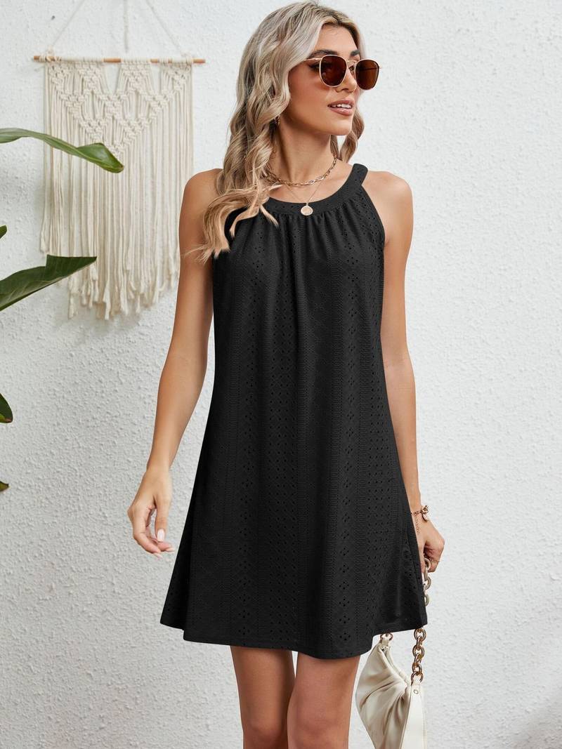 A-Line Sleeveless Dress with Eyelet Embroidery
