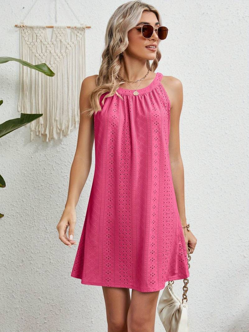 A-Line Sleeveless Dress with Eyelet Embroidery