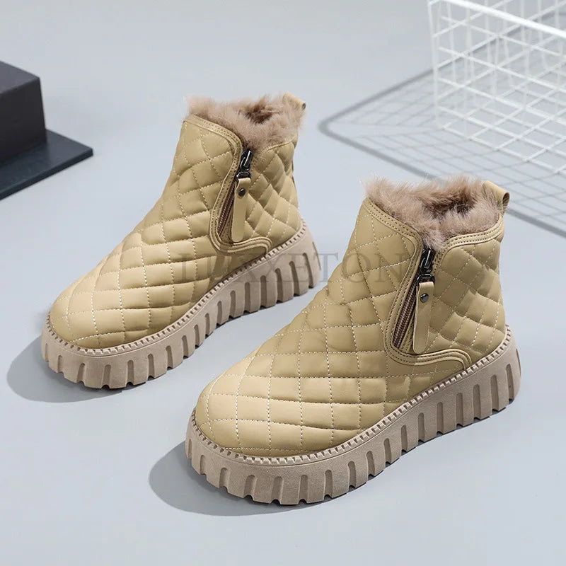 Ankle Boots Mid-Length Straight Quilted